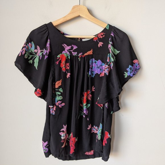 Anthropologie Maeve Floral Flutter Sleeve Blouse - Picture 3 of 10